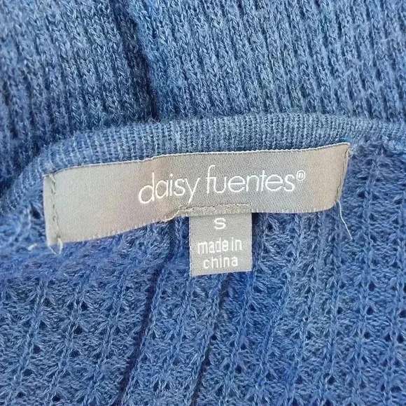 Daisy Fuentes Blue Thermal Knit Open Front Long Sleeve Cardigan Sweater - Picture 4 of 5